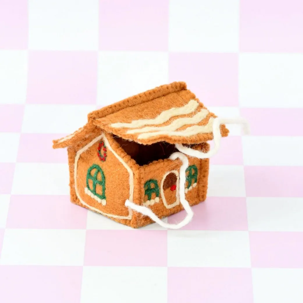 Christmas Felt Gingerbread House - Green Windows