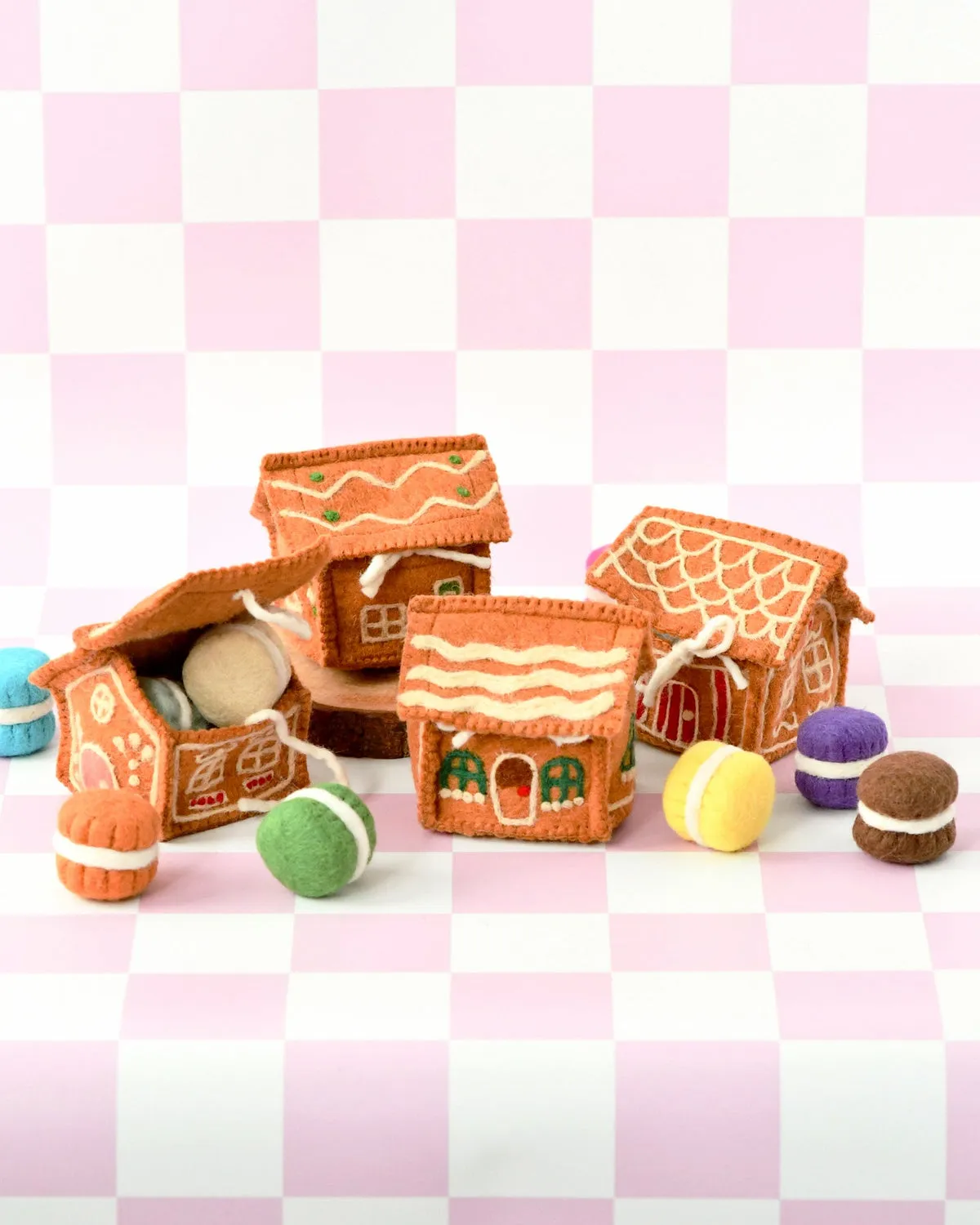 Christmas Felt Gingerbread House - Green Windows
