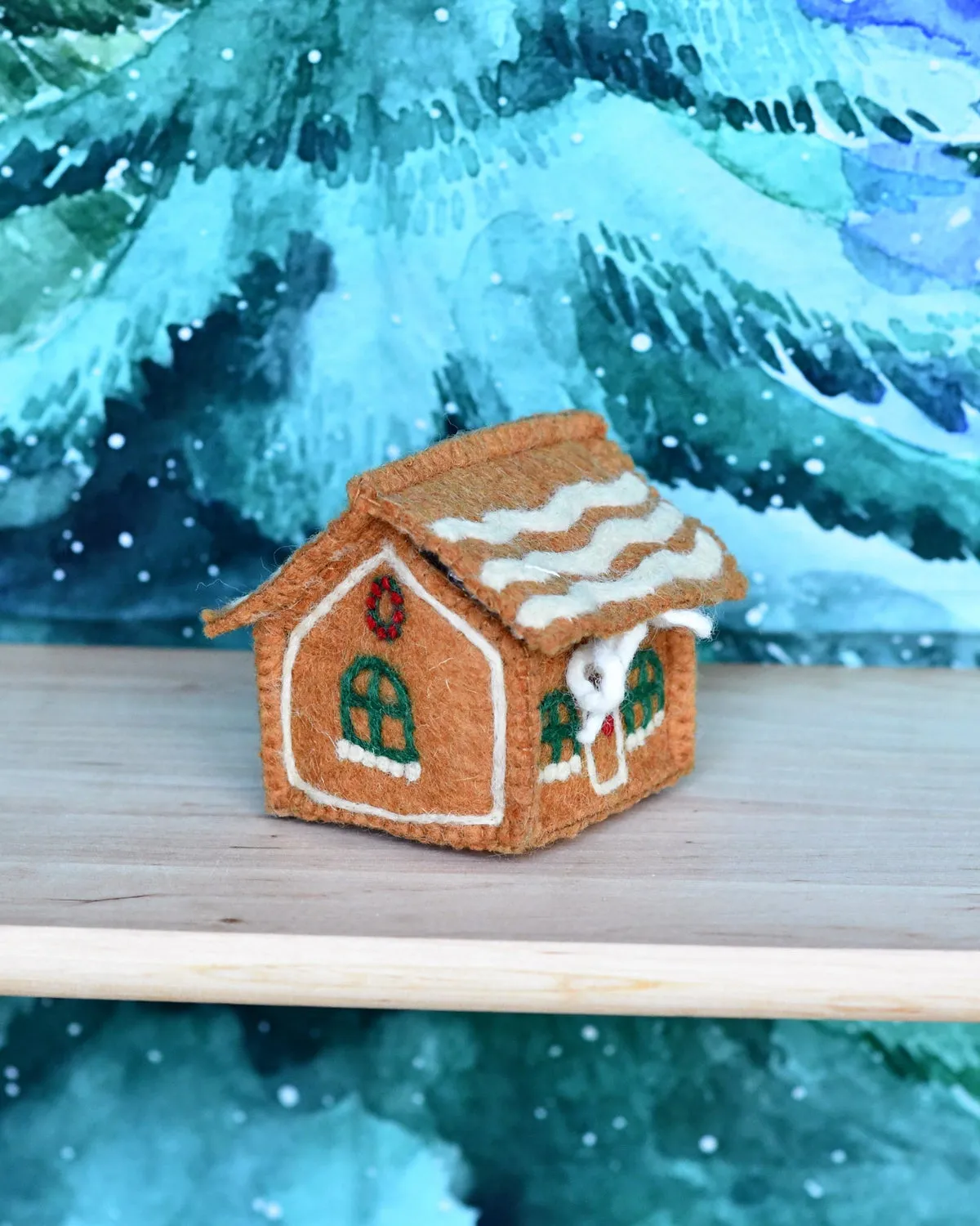 Christmas Felt Gingerbread House - Green Windows