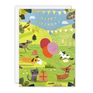 Dogs and Cats Happy Birthday Card