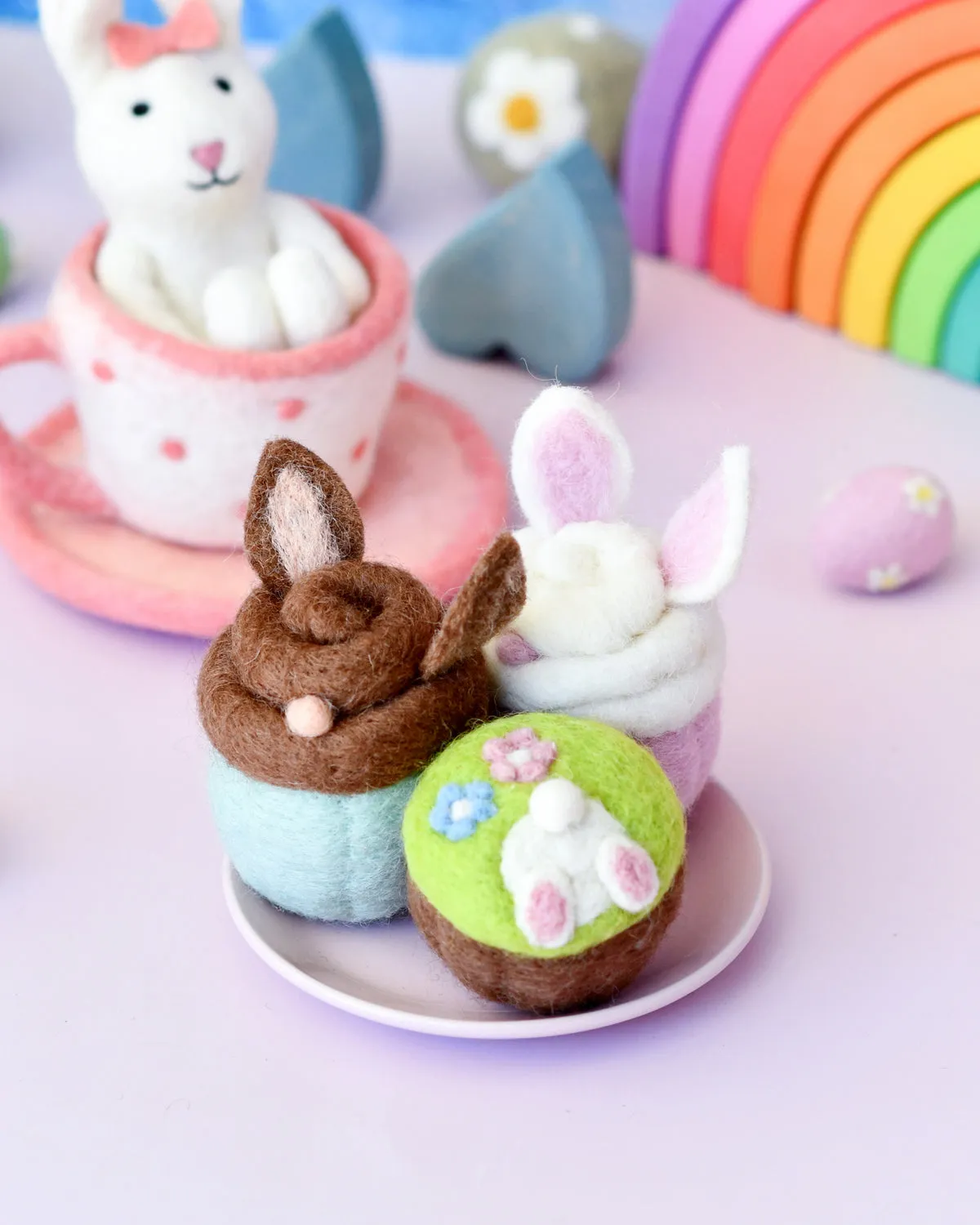 Easter Felt Bunny Cupcakes - Set of 3