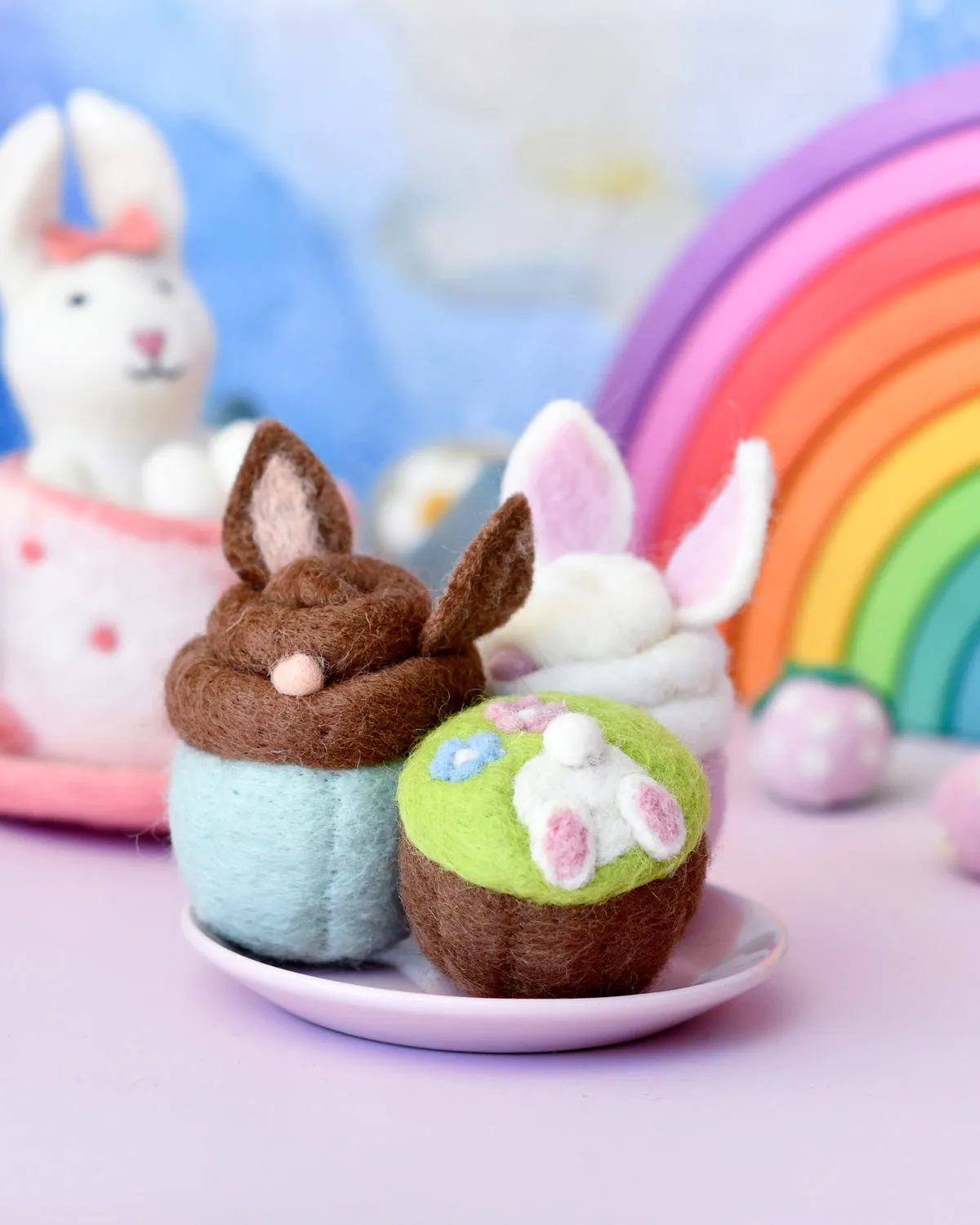 Easter Felt Bunny Cupcakes - Set of 3