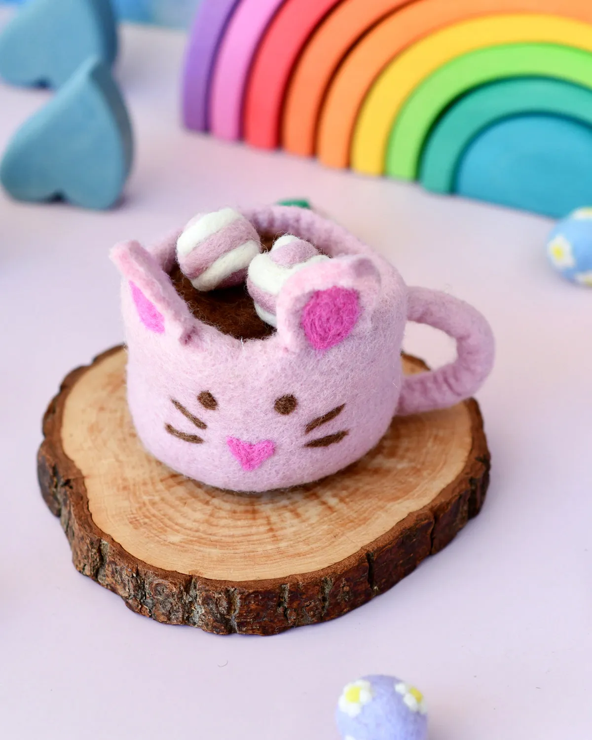 Easter Felt Bunny Hot Chocolate Cup with Marshmallows PINK