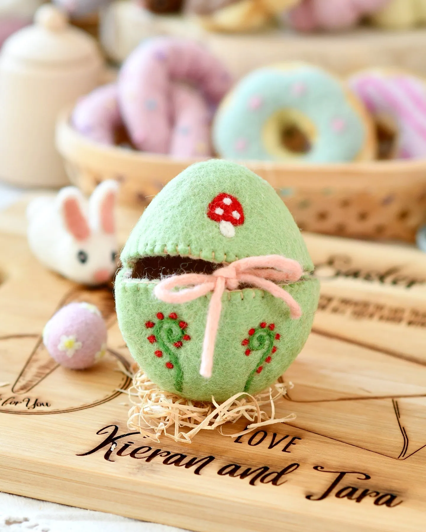 Easter Felt Egg Cover | Green with Mushroom Motif