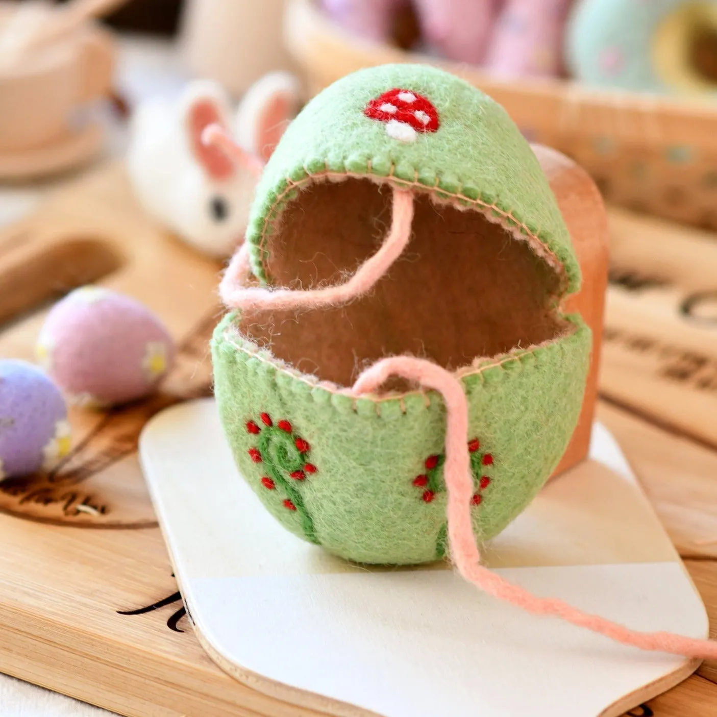 Easter Felt Egg Cover | Green with Mushroom Motif