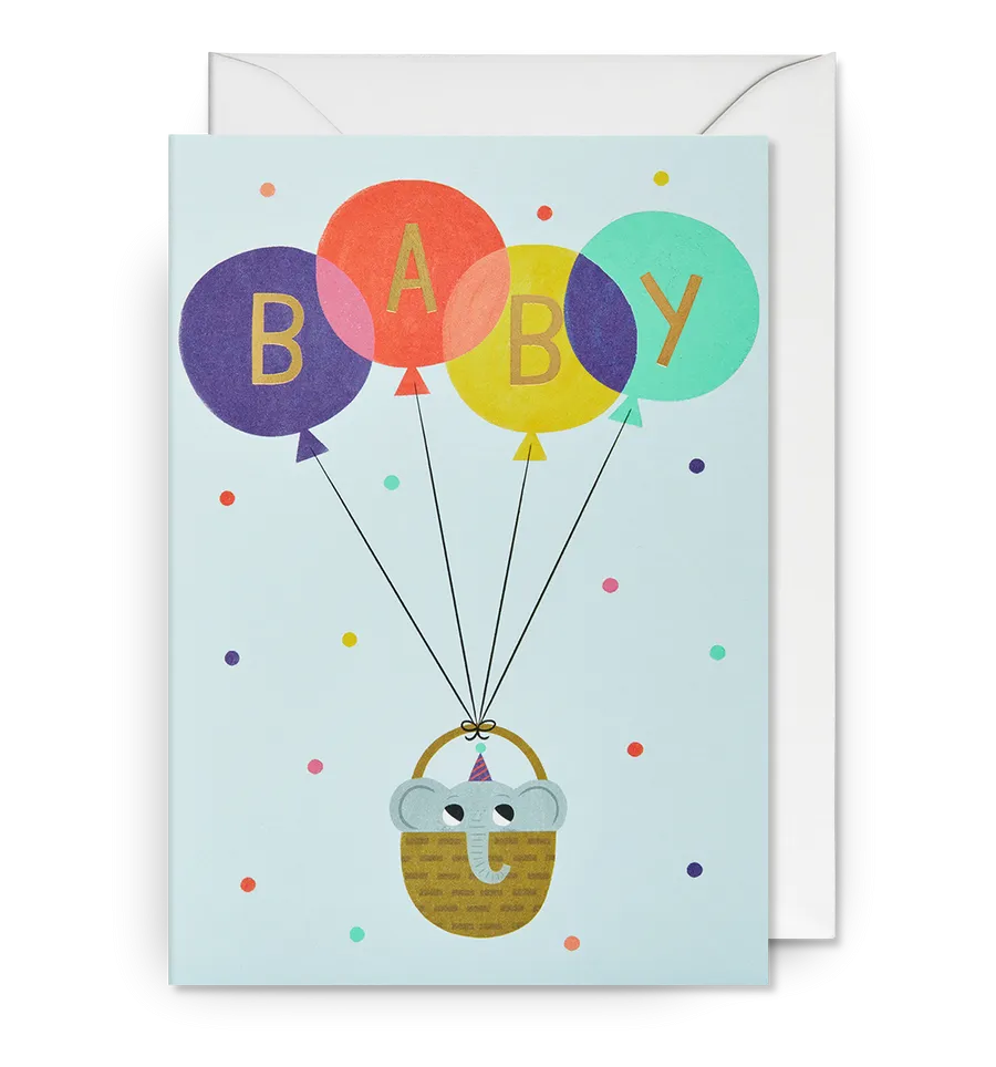 Elephant with Balloons New Baby Greeting Card