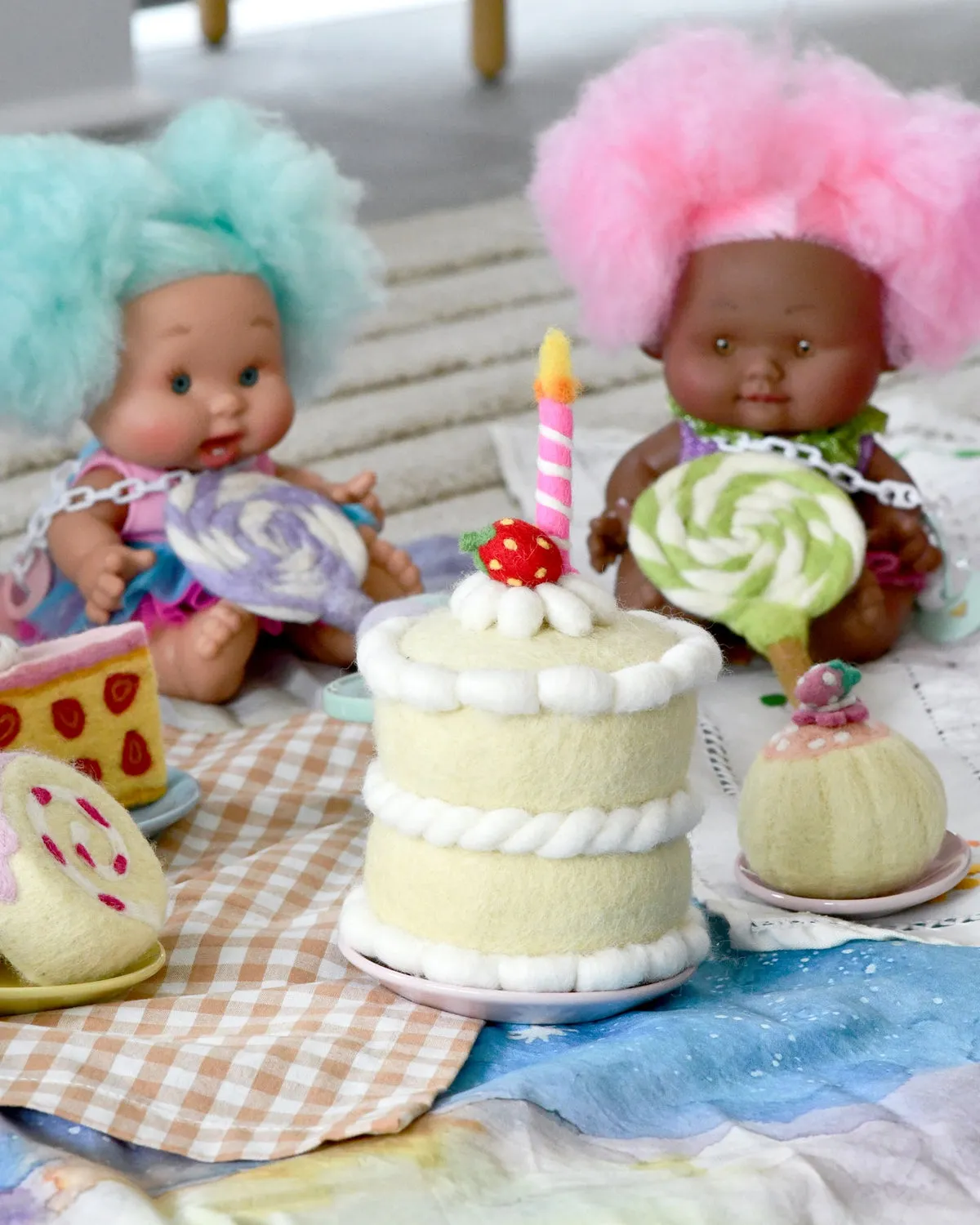 Felt Food Strawberry Shortcake Birthday Cake with Candle