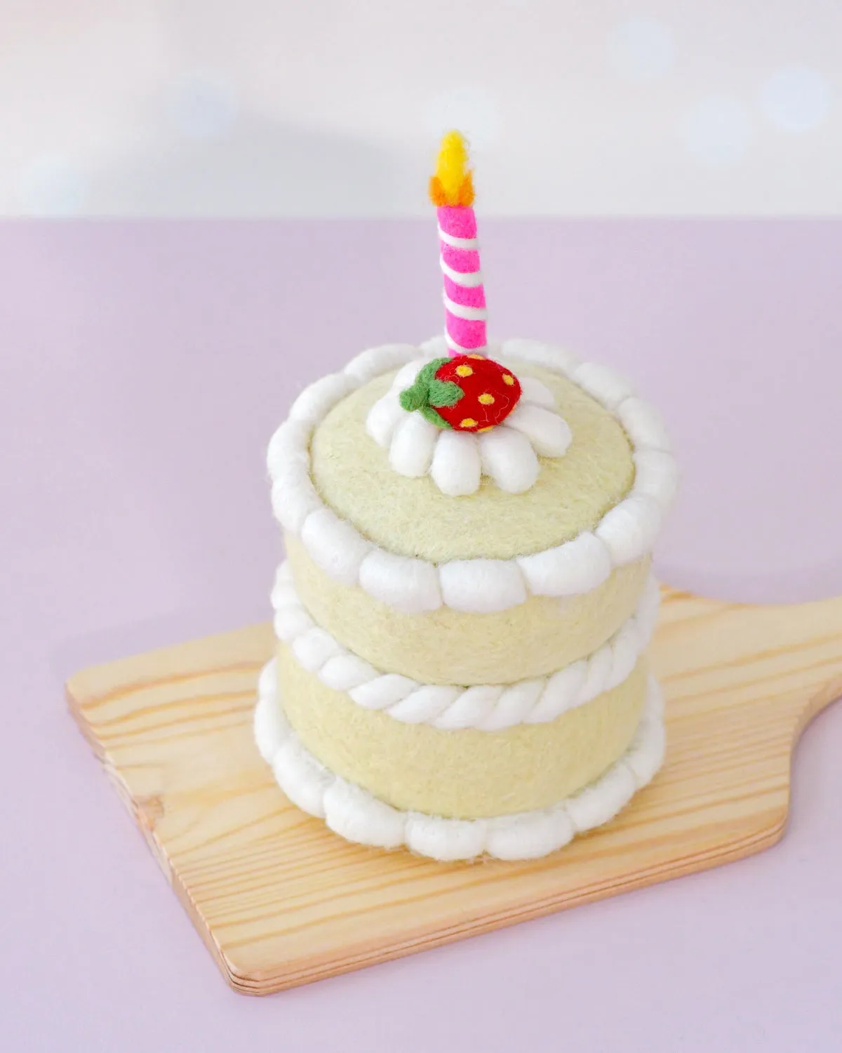 Felt Food Strawberry Shortcake Birthday Cake with Candle