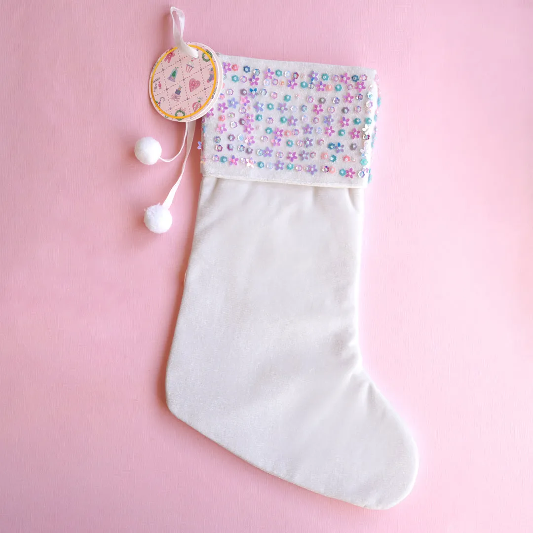 Lauren Hinkley Christmas Sequin Stocking | Enchanted Christmas WHITE