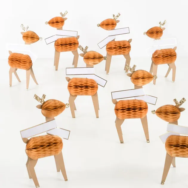 Meri Meri Christmas | Place Cards | Honeycomb Reindeers (x 8)