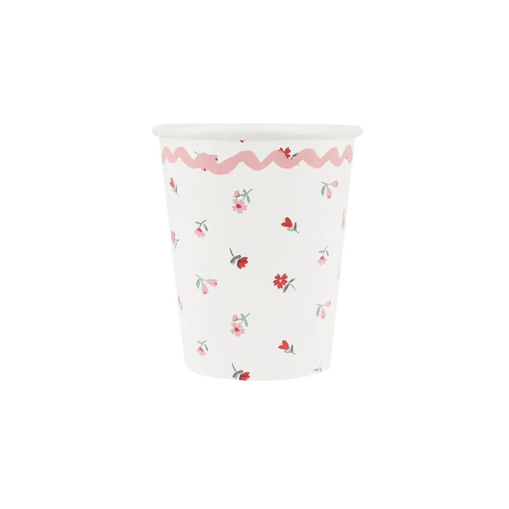 Meri Meri Party Cups | Valentine's Vintage Rose Heart 8 Pack
