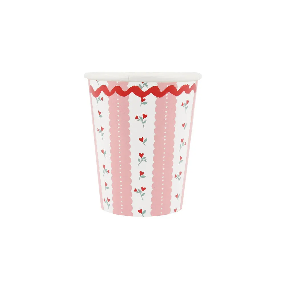 Meri Meri Party Cups | Valentine's Vintage Rose Heart 8 Pack