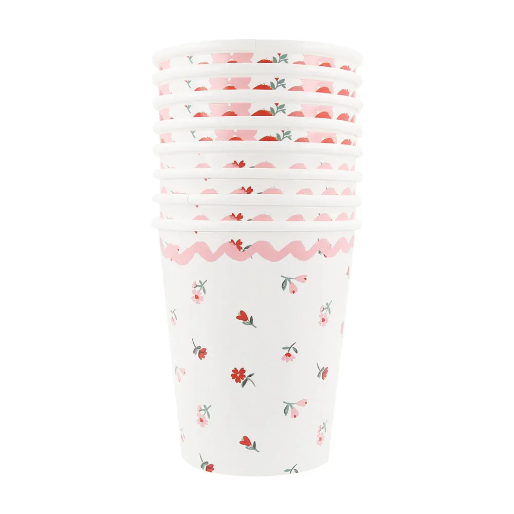 Meri Meri Party Cups | Valentine's Vintage Rose Heart 8 Pack