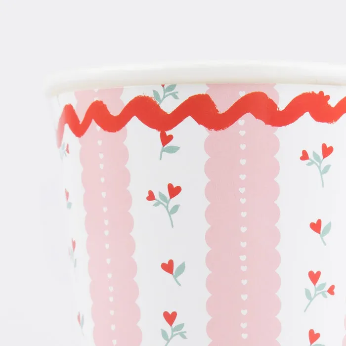 Meri Meri Party Cups | Valentine's Vintage Rose Heart 8 Pack