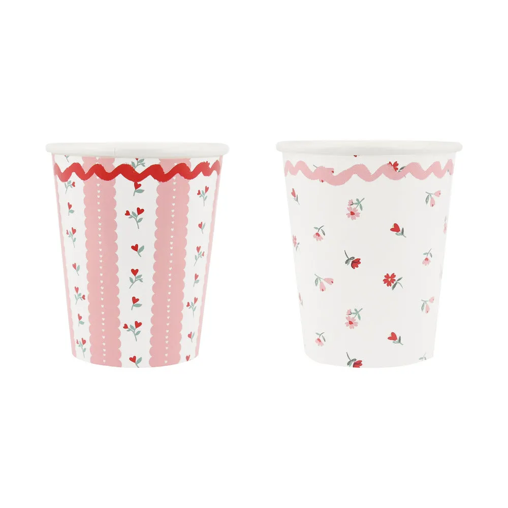 Meri Meri Party Cups | Valentine's Vintage Rose Heart 8 Pack