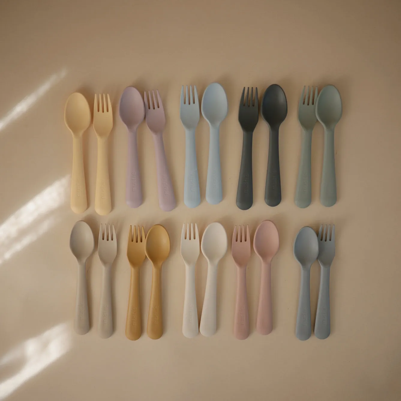 Mushie Dinnerware | Sage | Fork and Spoon Set