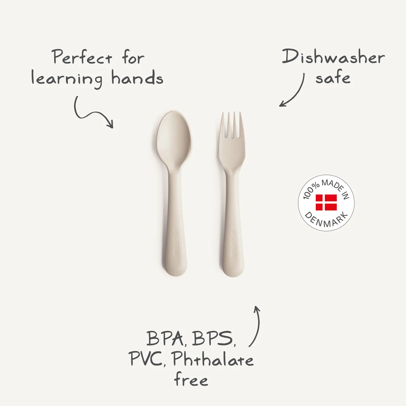 Mushie Dinnerware | Sage | Fork and Spoon Set