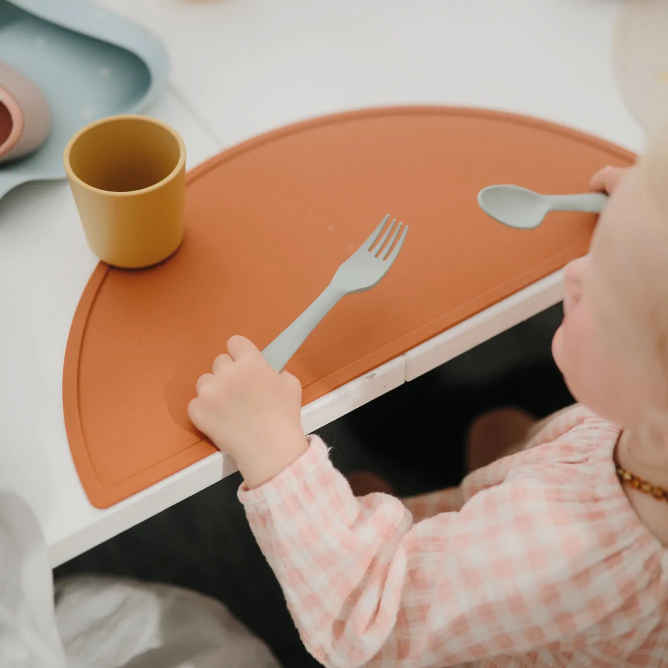 Mushie Dinnerware | Sage | Fork and Spoon Set