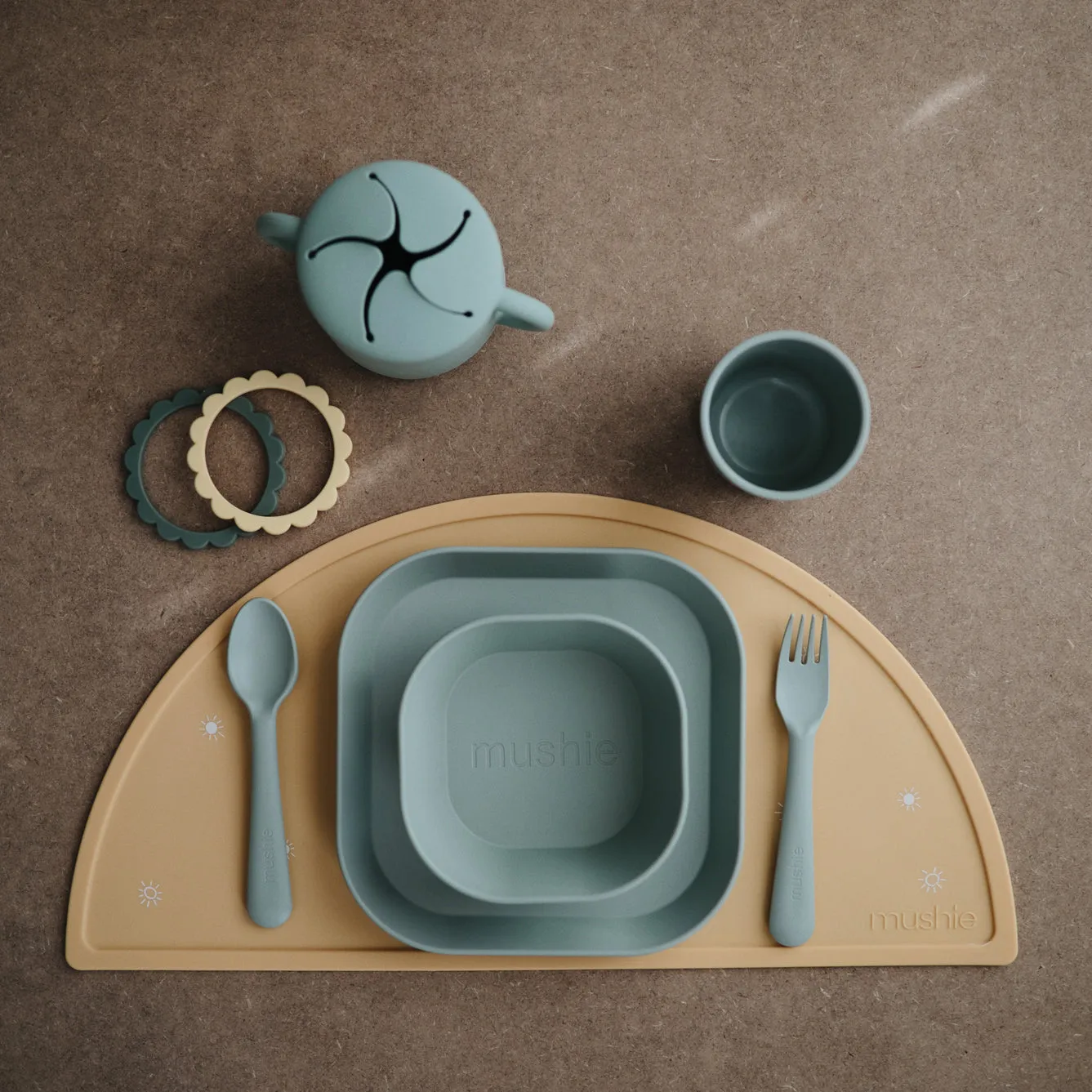 Mushie Dinnerware | Sage | Fork and Spoon Set