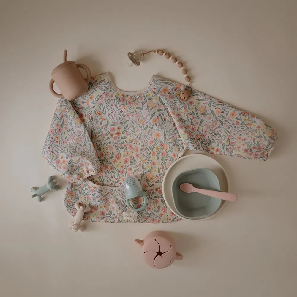 Mushie Long Sleeve Bib | Pastel Blooms